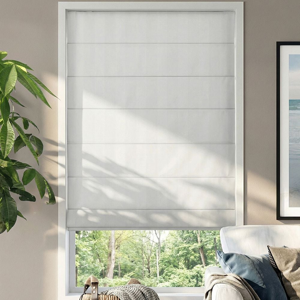 Premium Plain Fold Roman Shades - Ashton Stripe Winter White