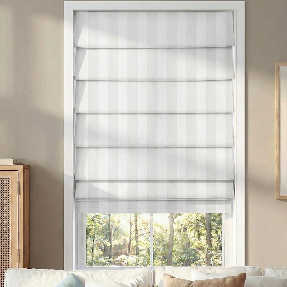Premium Soft Fold Roman Shades - Ashton Stripe Winter White