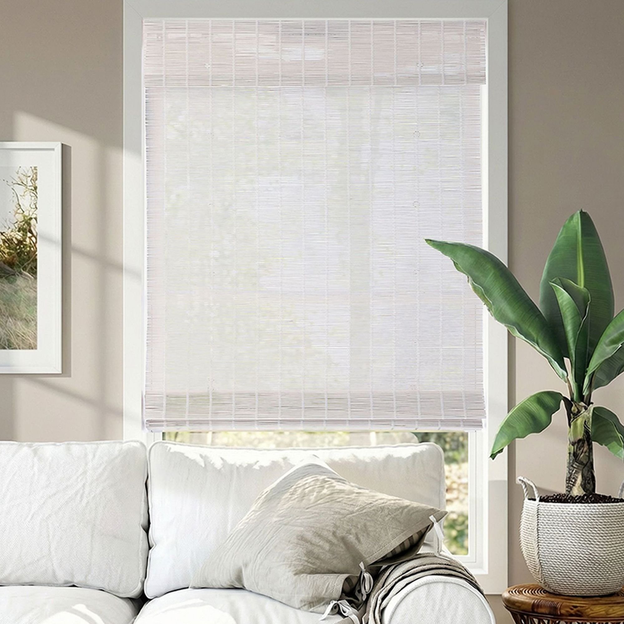 Super Value Cordless Bamboo Woven Wood Shades - Bayhead White