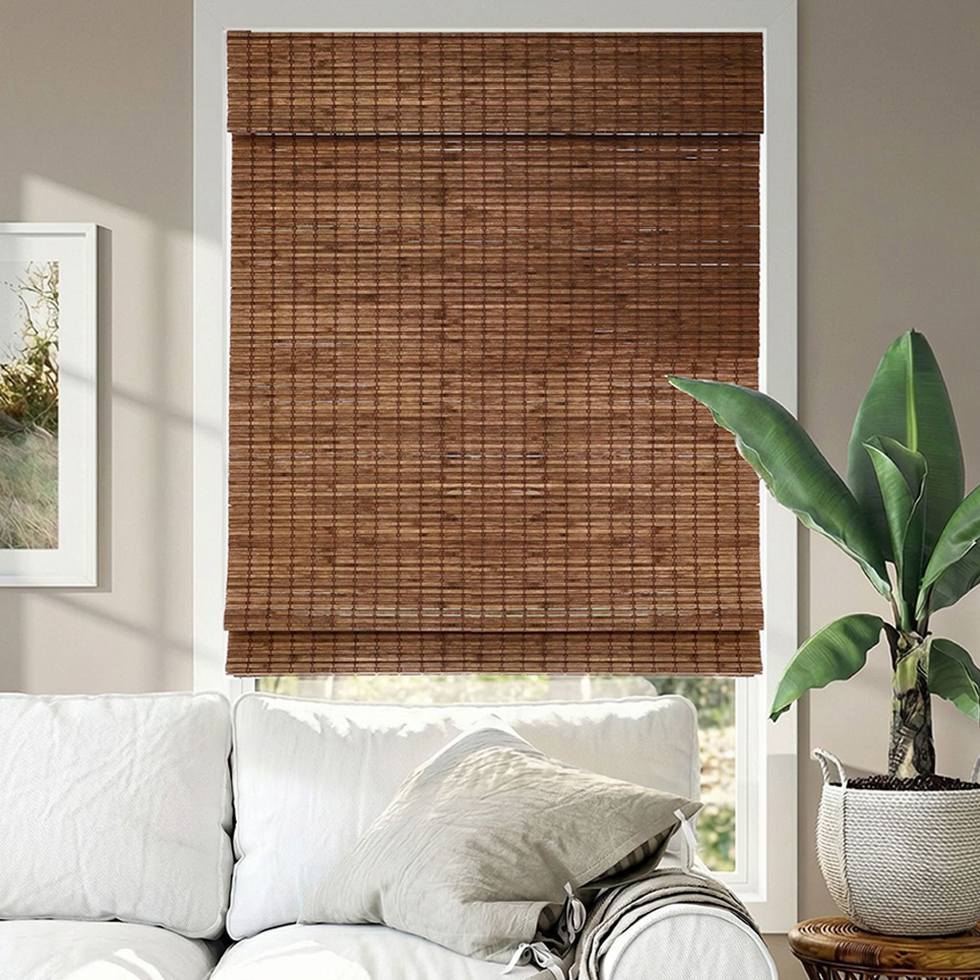 Super Value Cordless Bamboo Woven Wood Shades in Eastfield Teak