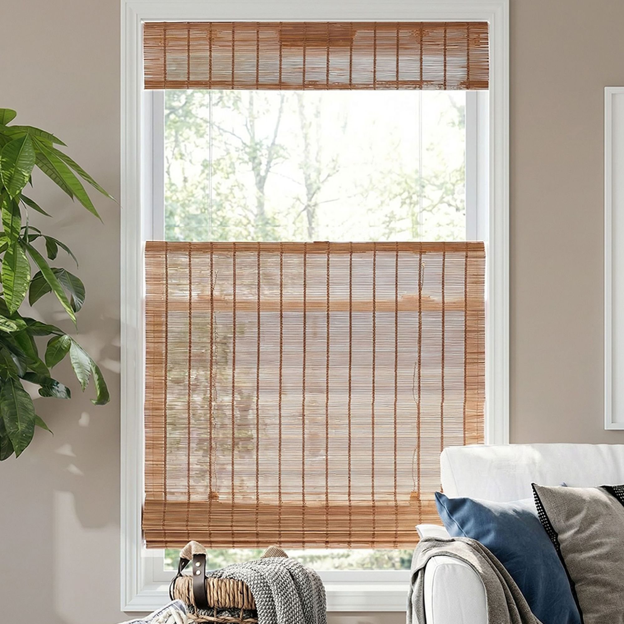 Super Value Cordless Top Down Bottom Up Bamboo Woven Wood Shades - Bayhead Natural