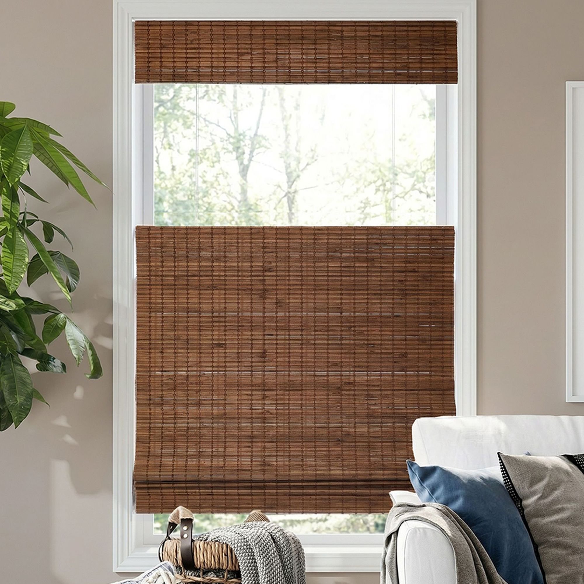 Super Value Cordless Top Down Bottom Up Bamboo Woven Wood Shades - Eastfield Teak
