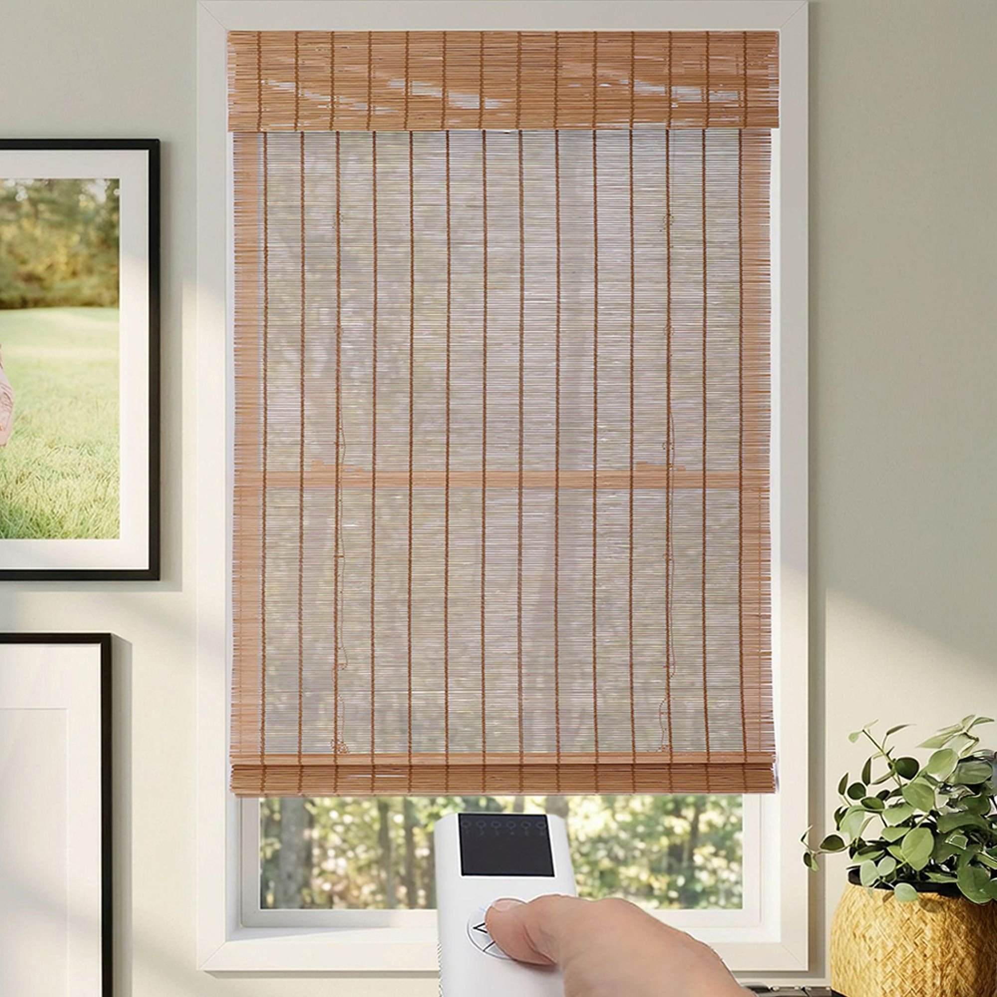 Super Value Motorized Bamboo Woven Wood Shades - Bayhead Natural