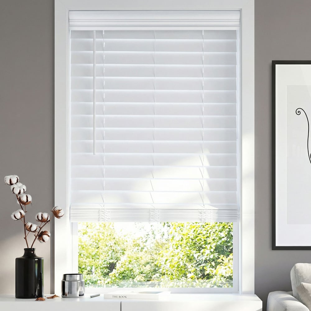 2 1/2 Inch Cordless Faux Wood Blinds - Bright White