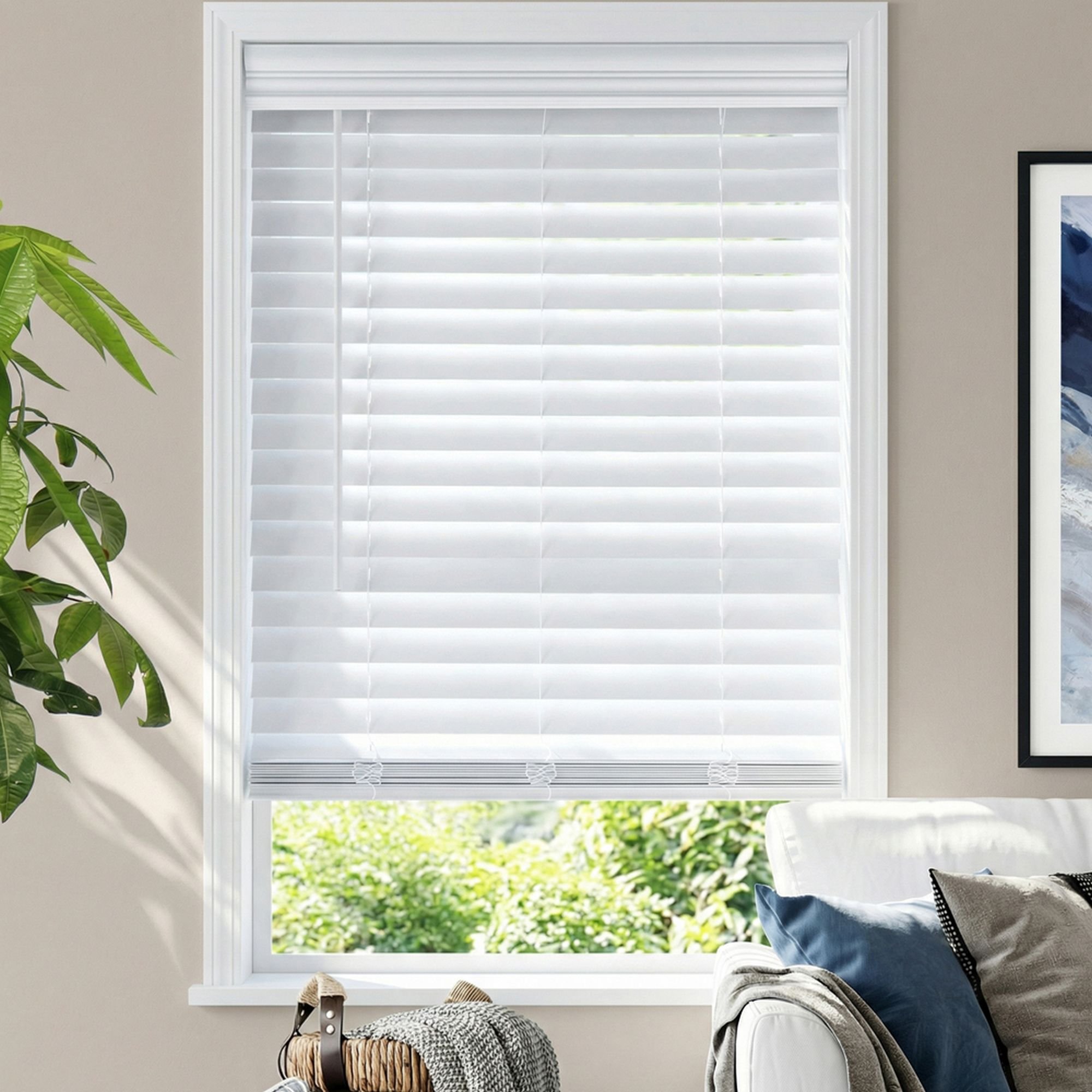 2 Inch Cordless Faux Wood Blinds - Bright White