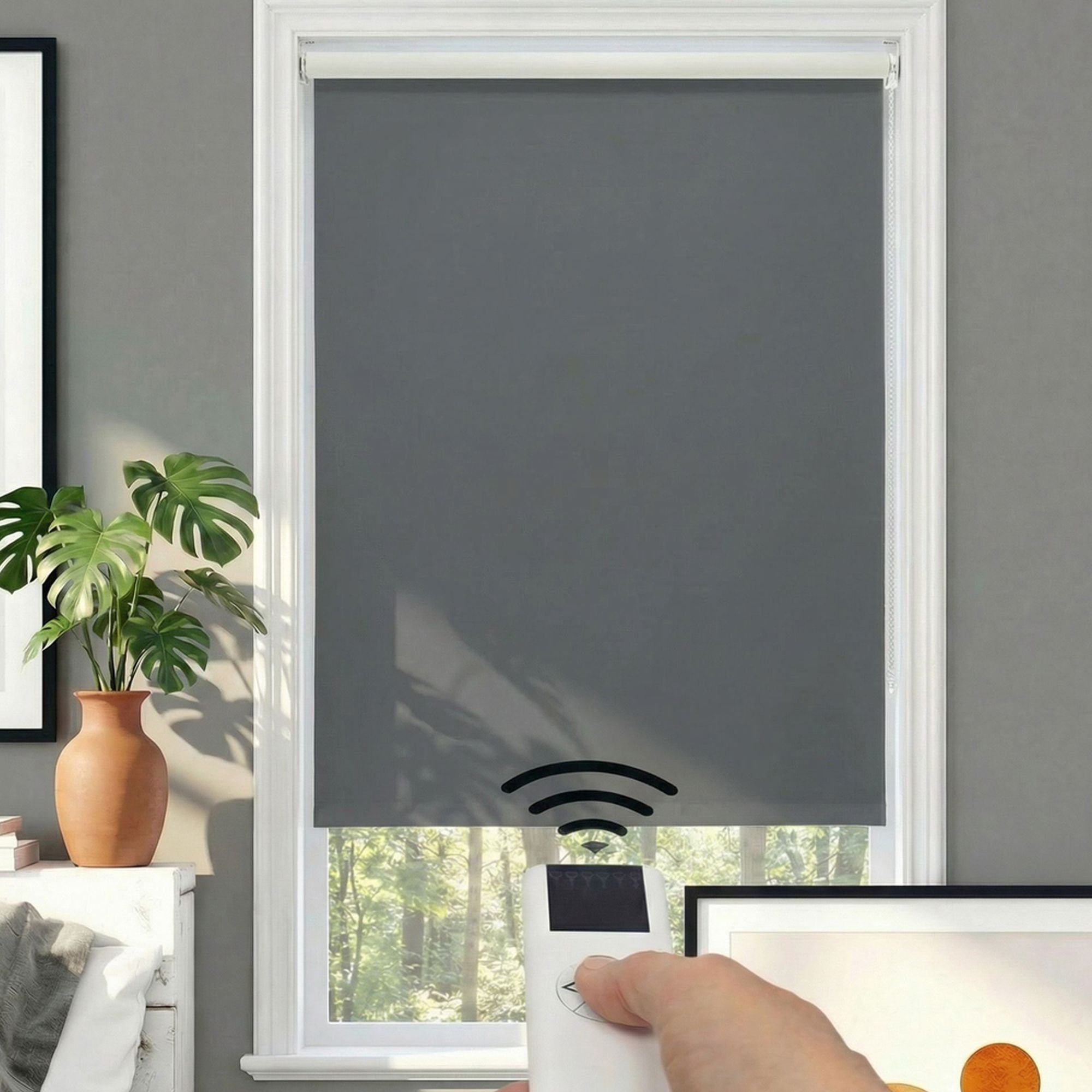 Motorized Deluxe Blackout Fabric Roller Shades - Ash