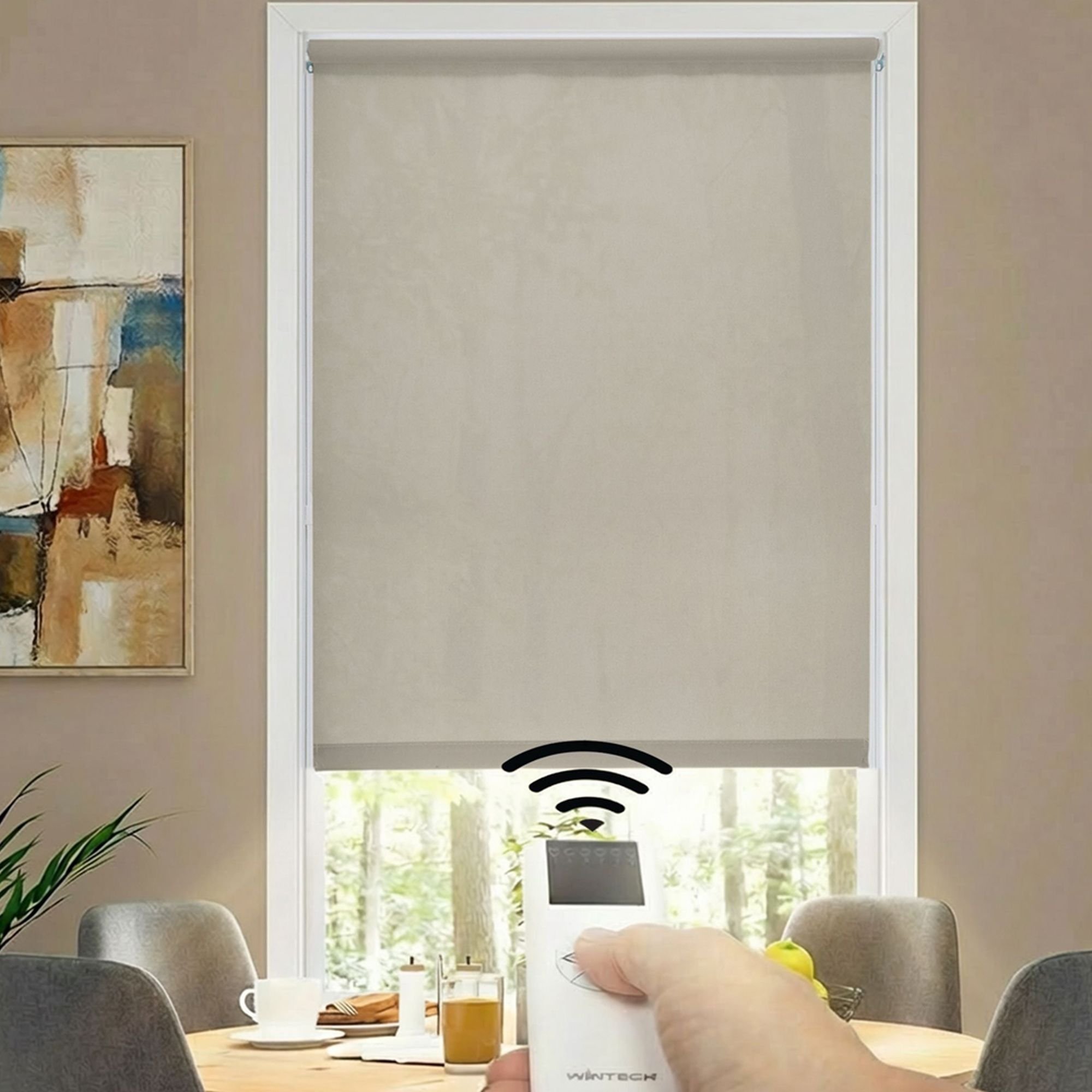 Motorized Deluxe Light Filtering Fabric Roller Shades - Linen
