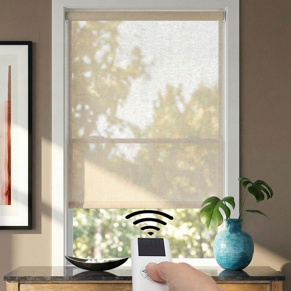 Motorized Deluxe Light Filtering Solar Shades - Linen