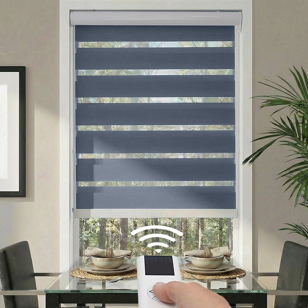 Motorized Deluxe Light Filtering Zebra Dual Shades - Ocean