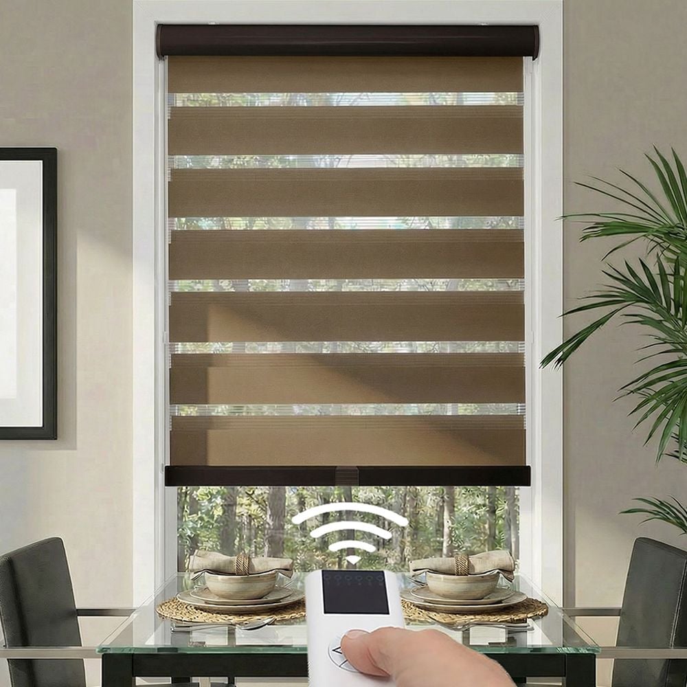 Motorized Deluxe Light Filtering Zebra Dual Shades - Maple 