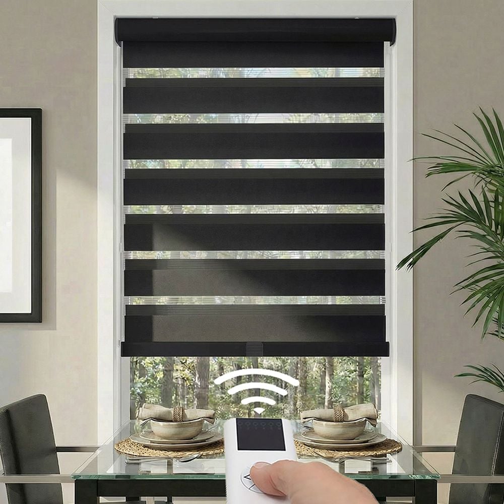 Motorized Deluxe Light Filtering Zebra Dual Shades - Black