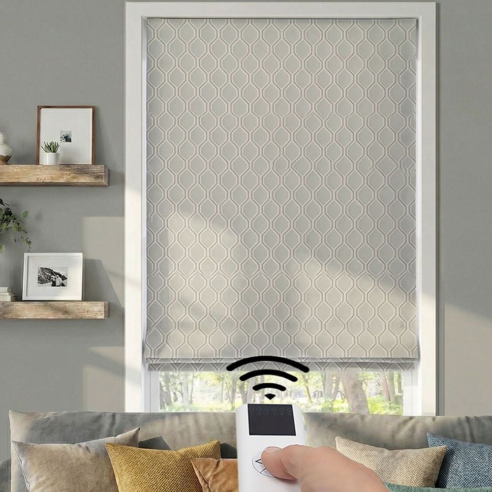 Motorized Premium Flat Fold Roman Shades - Andante Fawn