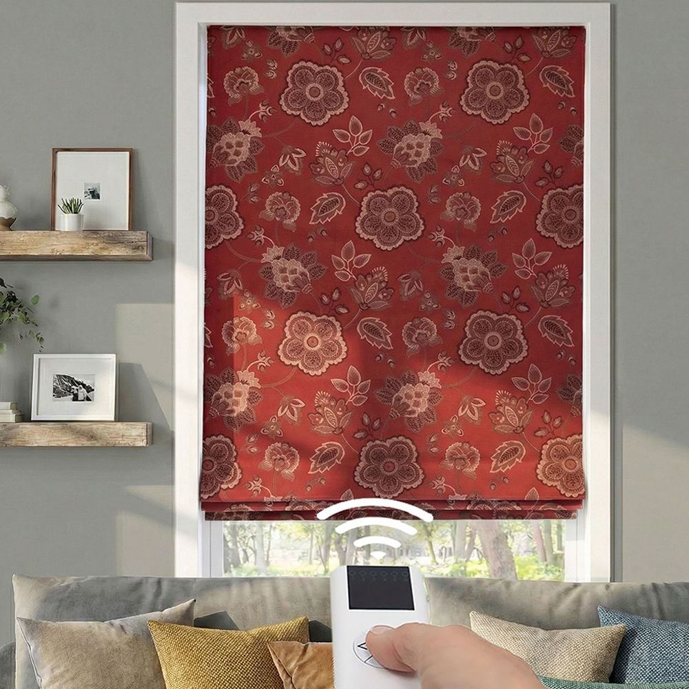 Motorized Premium Flat Fold Roman Shades - Berkshire Claret