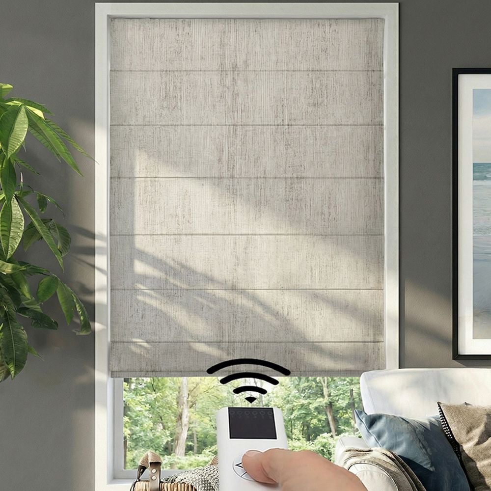 Motorized Premium Plain Fold Roman Shades - Fresh Files Linen