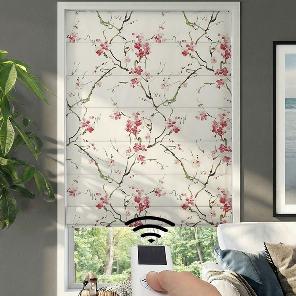 Motorized Premium Plain Fold Roman Shades - Nonomi Petal Pink