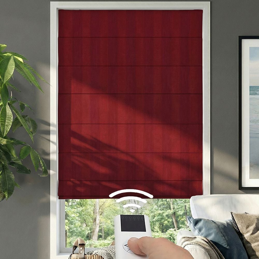 Motorized Premium Plain Fold Roman Shades - Ashton Stripe Wine