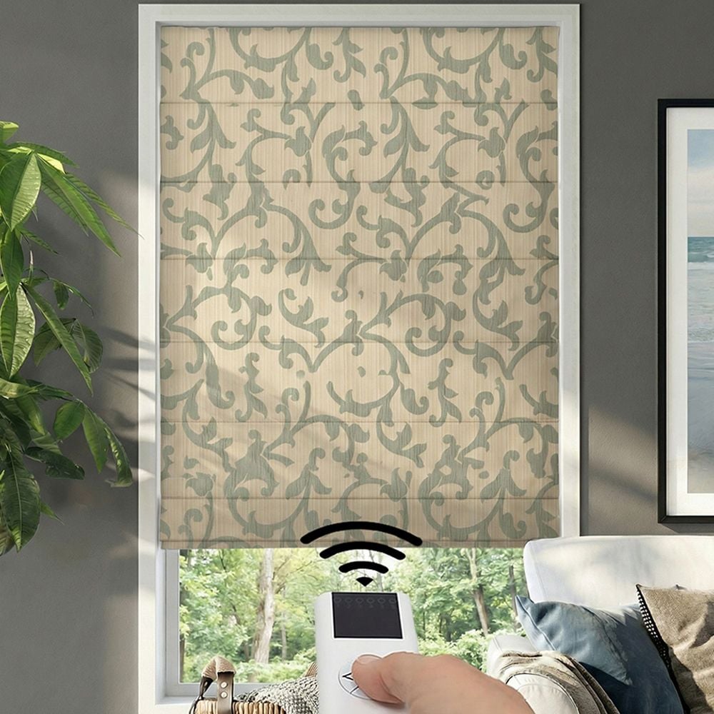 Motorized Premium Plain Fold Roman Shades - Bermuda Sage