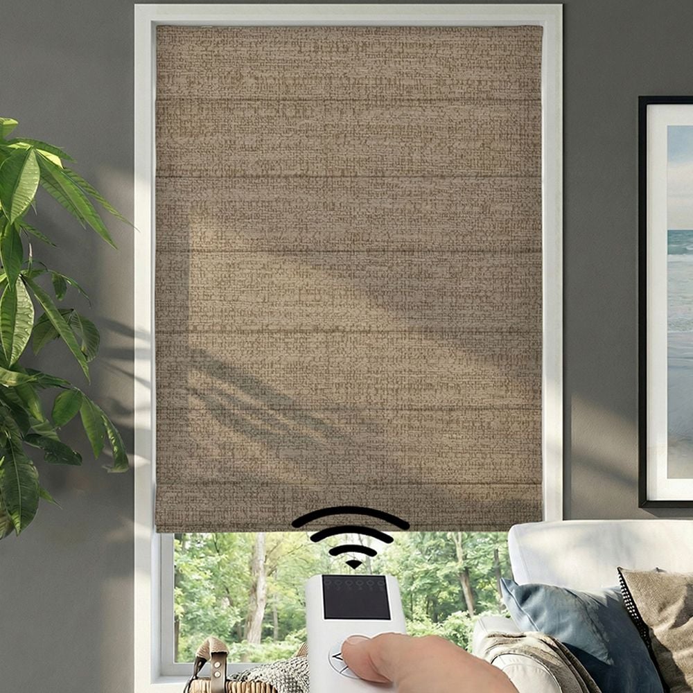 Motorized Premium Plain Fold Roman Shades - Captiva Earth