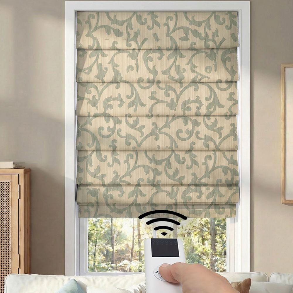 Motorized Premium Soft Fold Roman Shades - Bermuda Sage