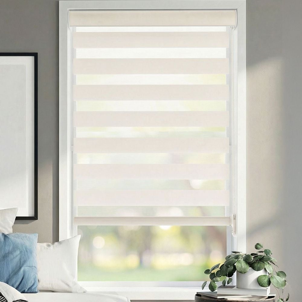 Premium Light Filtering Zebra Dual Shades - Pearly White
