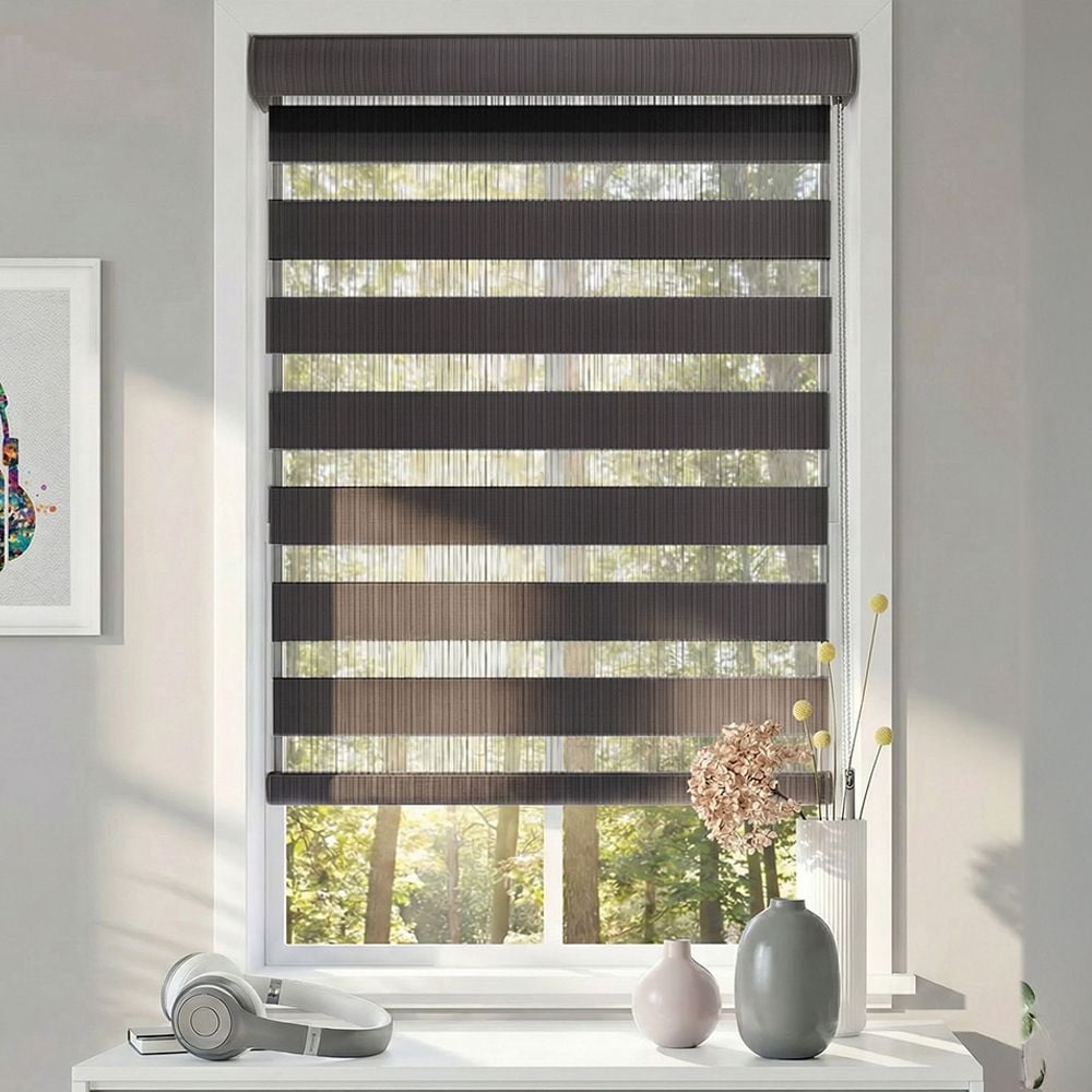 Premium Room Darkening Zebra Dual Shades - Rum Raisin
