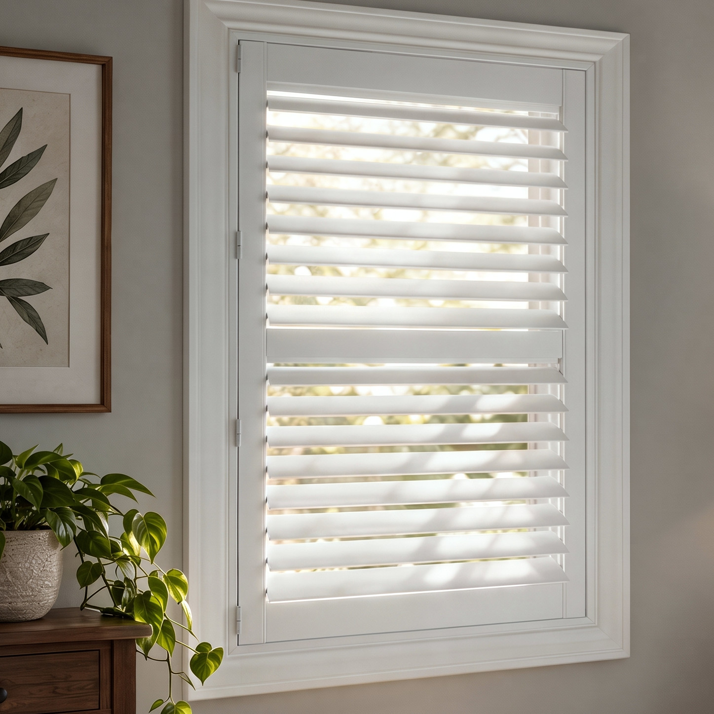Deluxe Faux Wood Plantation Shutters - White