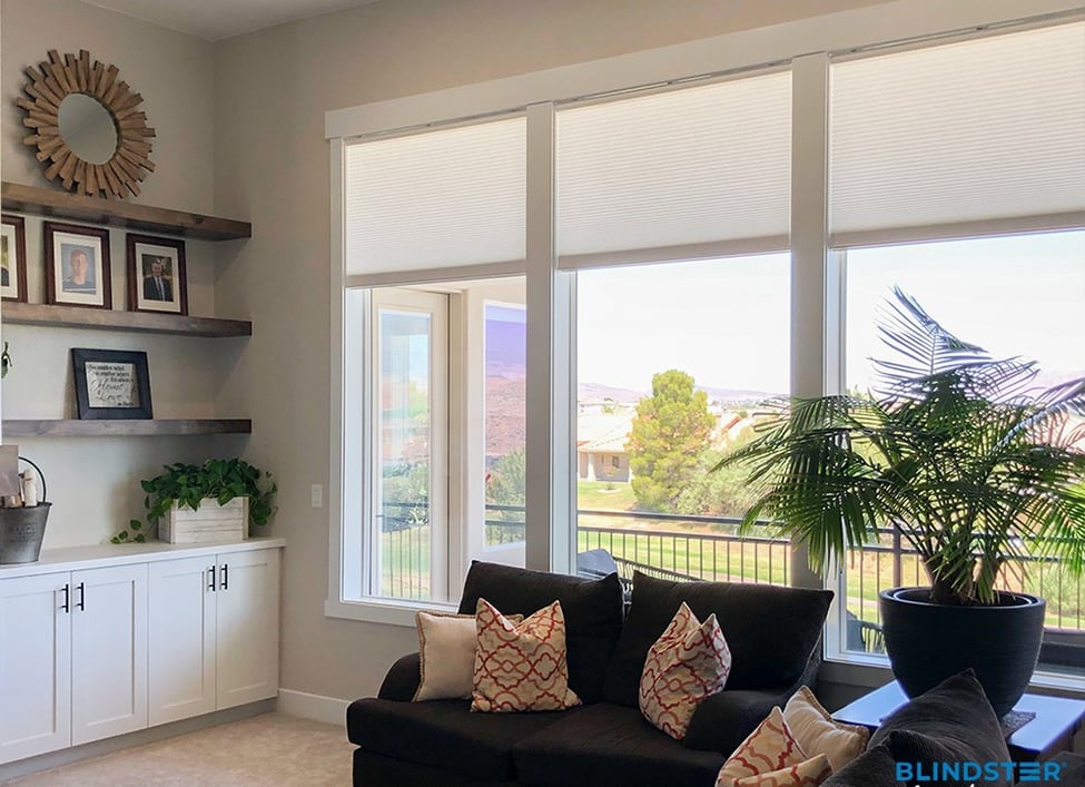 Insulating cellular shades in living room