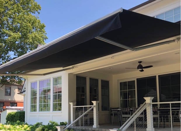 Retractable awning on front porch