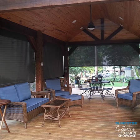Exterior solar shades on a front porch