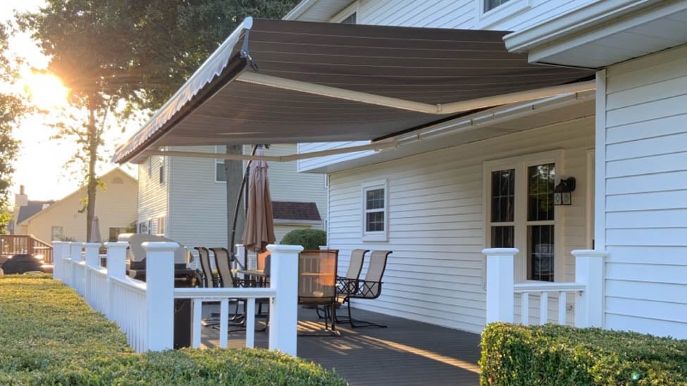 Retractable awning over front porch