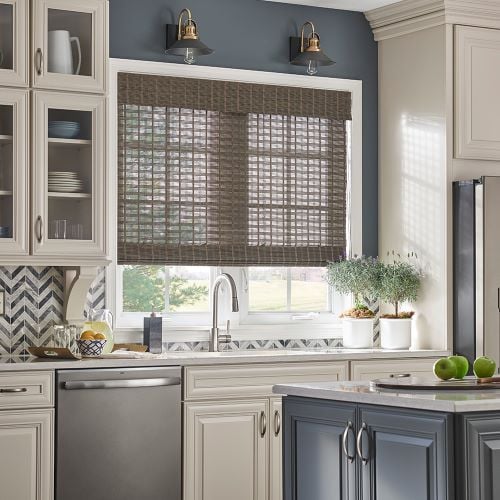 Bamboo shades in kitchen