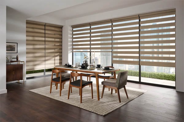 Zebra dual shades in dining room