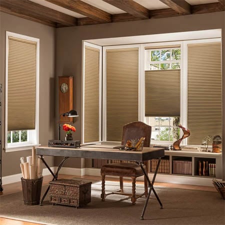 Desk with top down bottom up blackout shades