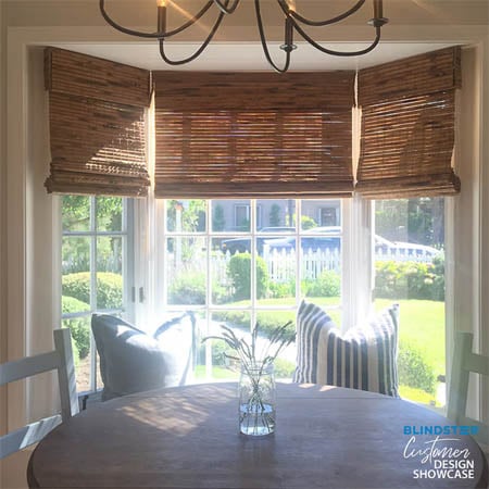 Dining room bay window with bamboo shades