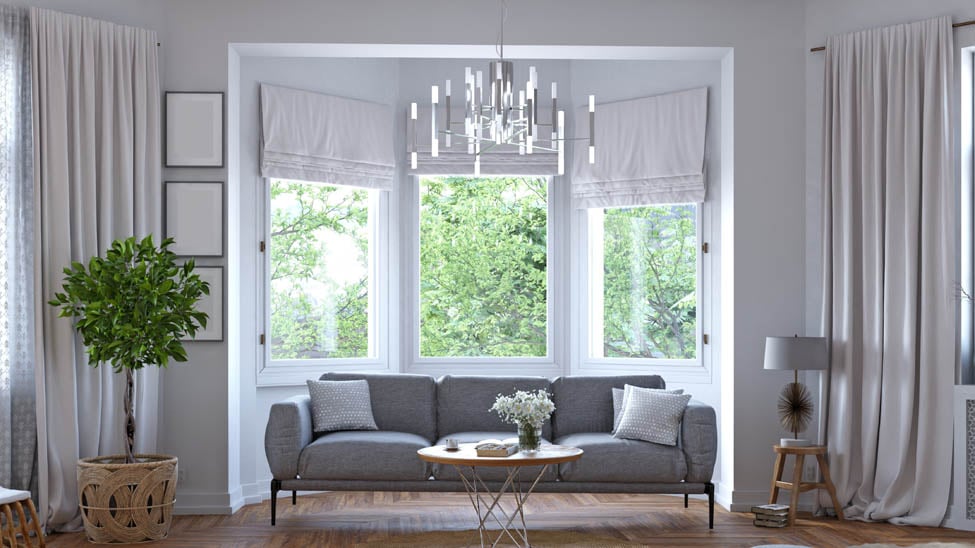 Roman shades in a bay window