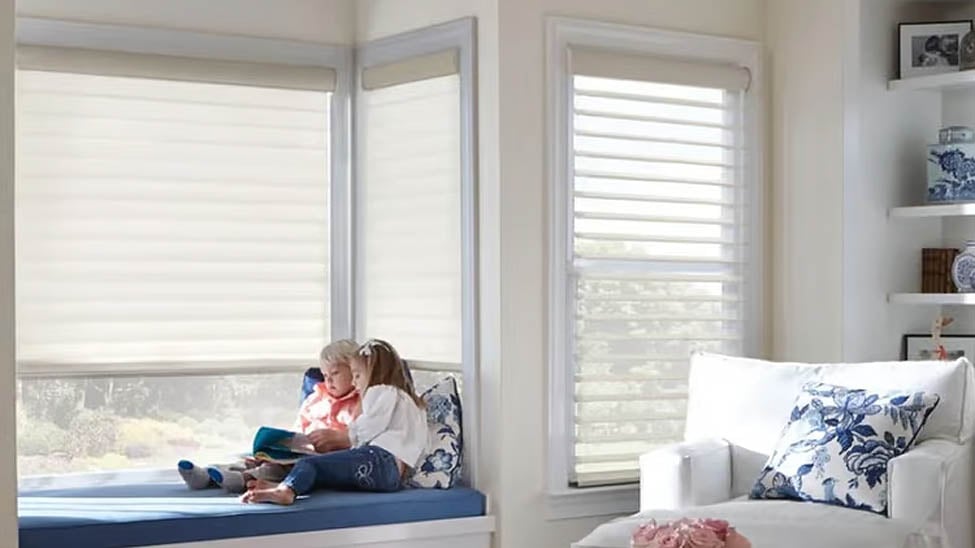 Sheer shades in open and closed positions