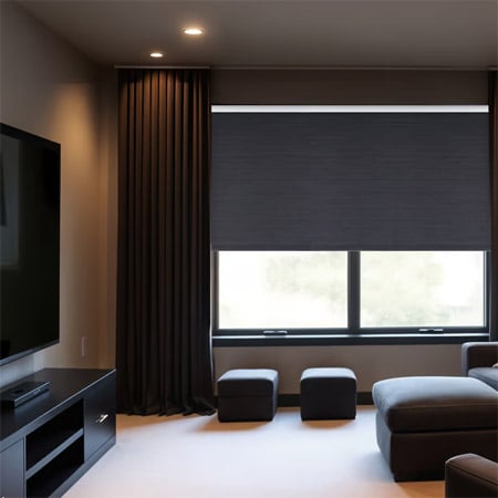 Blackout shades in media room