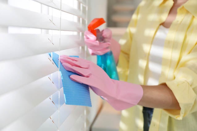 Wiping down faux wood blinds