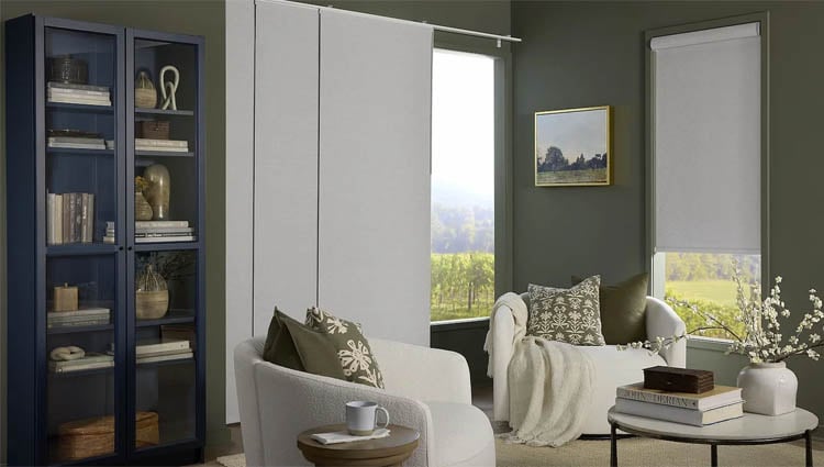 Panel track blinds for sliding windows