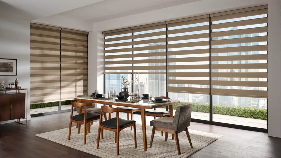 Zebra shades in dining room
