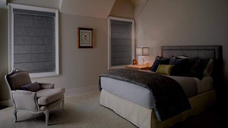 Blackout roman shades in bedroom