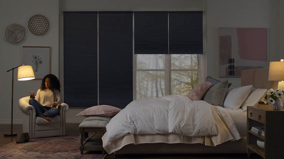 Blackout Blinds keep Heat Out Cellular Shades in Bedroom