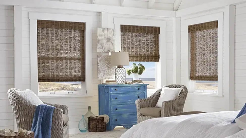 Bamboo shades in a bedroom