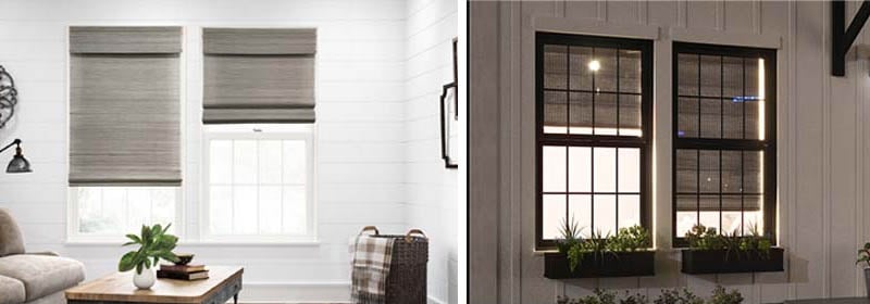 Bamboo shades from interior vs exterior view