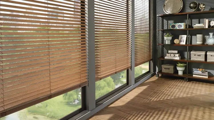Wood blind in organic modern decor room