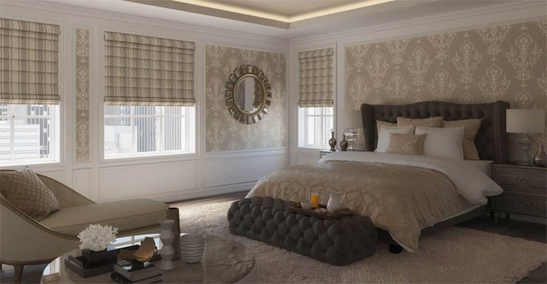 Roman shades with warm neutral tones