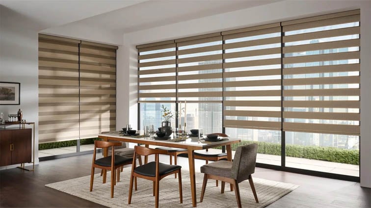 Zebra shades in a dining room