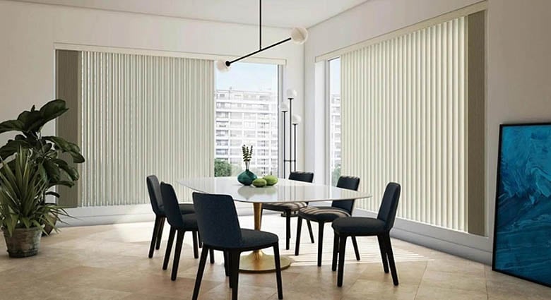 Vertical blinds in a dining room