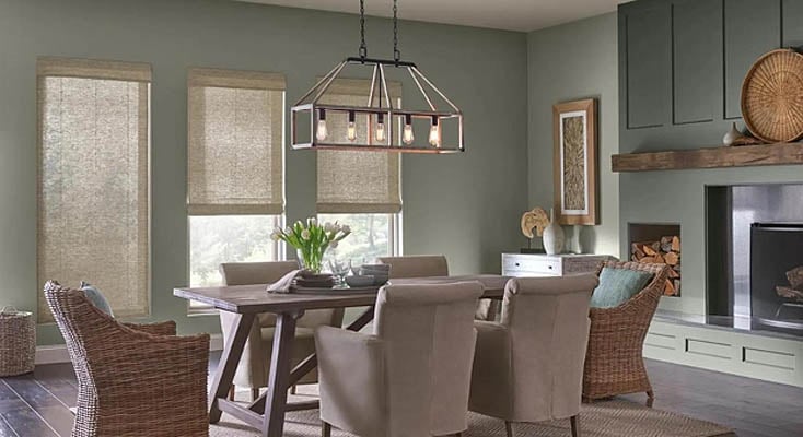 Bamboo shades in a dining room