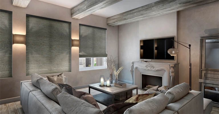 Bamboo woven wood shades in a living room